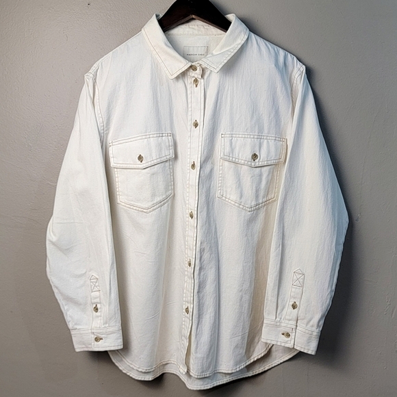 American Eagle NWT 100% COTTON White Classic Button-Up Denim Jacket - SIZE LARGE - Picture 2 of 8